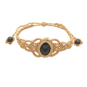 Black Onyx Agate Macrame Bracelet Adjustable, approx 20mm, 6mm, 18-24cm length