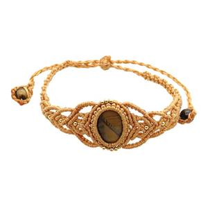 Tiger Eye Stone Macrame Bracelet Adjustable, approx 20mm, 6mm, 18-24cm length
