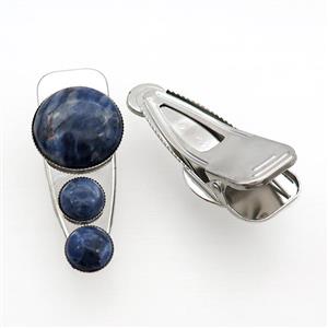 Copper Hair Clips Pave Blue Sodalite Platinum Plated, approx 12mm, 25-60mm