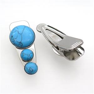 Copper Hair Clips Pave Blue Dye Turquoise Platinum Plated, approx 12mm, 25-60mm