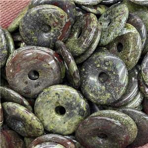 Natural Dragon Bloodstone Donut Pendant Green, approx 40mm