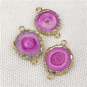 Solar Quartz Slice Connector Hotpink Dye Gold Plated, approx 10-20mm