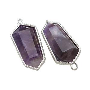 Purple Amethyst Prism Pendant Platinum Plated, approx 14-25mm