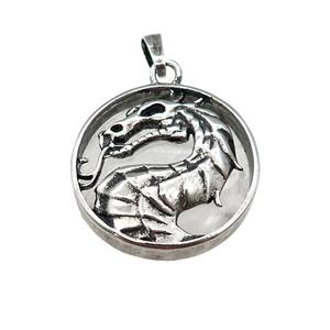 Alloy Zinc Dragon Pendant With Clear Quartz Antique Silver, approx 28mm