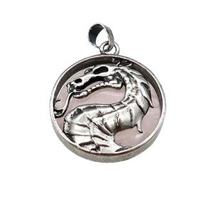 Alloy Zinc Dragon Pendant With Rose Quartz Antique Silver, approx 28mm