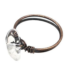 Copper Rings With Clear Quartz Wire Wrapped Antique Red, approx 6-8mm, 18mm dia
