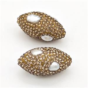 Clay Rice Beads Pave Yellow Rhinestone Pearl, approx 19-33mm