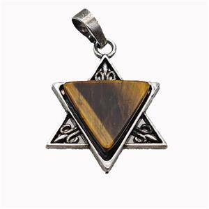 Alloy David Star Pendant Pave Tiger Eye Stone Antique Silver, approx 25mm