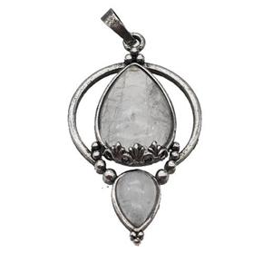 Alloy Teardrop Pendant Pave Clear Quartz Antique Silver, approx 30-45mm