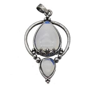 Alloy Teardrop Pendant Pave Opalite Antique Silver, approx 30-45mm