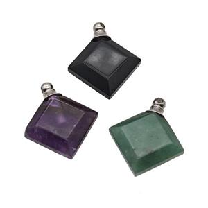 Natural Gemstone Perfume Bottle Pendant Square Mixed, approx 27mm