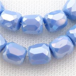 blue Jadeite Glass Beads, faceted barrel, approx 10mm, 50pcs per st