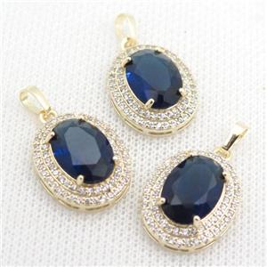 copper oval pendant paved zircon with darkblue crystal glass, approx 16-21mm