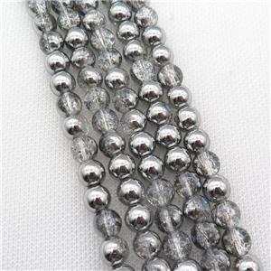 round Crackle Crystal Glass Beads, half silver plated, approx 6mm dia