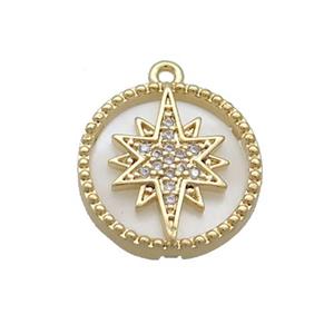 Copper Circle Pendant Pave Shell Northstar Gold Plated, approx 16mm