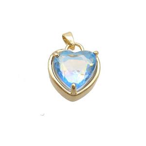 Copper Heart Pendant Pave Blue Crystal Glass Gold Plated, approx 15mm