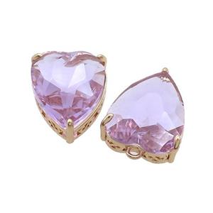 Copper Heart Pendant Pave Purple Crystal Glass Gold Plated, approx 18-22mm