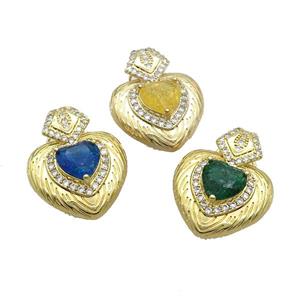 Copper Pendant Pave Crystal Glass Heart Gold Plated Mixed, approx 23-30mm