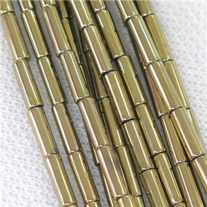 Hematite tube beads, pyrited electroplated, approx 3x9mm