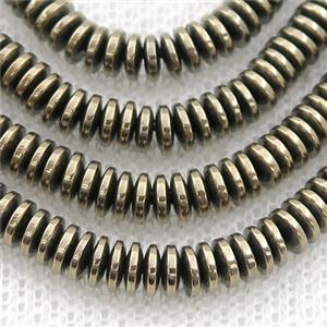 Hematite heishi beads, pyrite color electroplated, approx 1.5x4mm