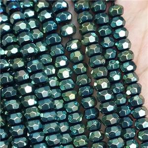 green Hematite Beads, faceted rondelle, electroplated, approx 4mm
