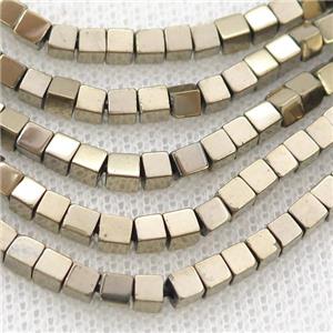 Hematite Cube Beads Pyrite Color, approx 3mm