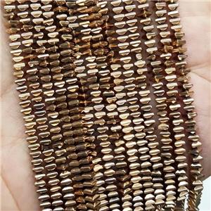 Hematite Square Beads Gold Plated, approx 3mm