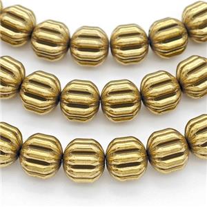 Hematite Pumpkin Beads Gold Plated, approx 8mm