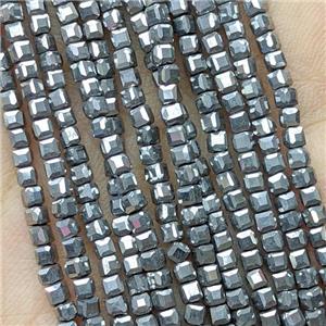 Hematite Beads Faceted Cube Platinum Electroplated, approx 3mm