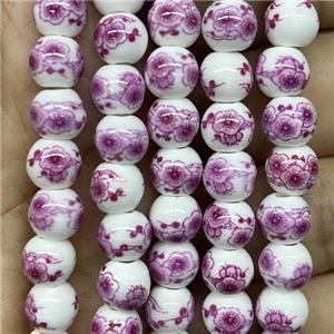 Porcelain beads, round, approx 8mm dia
