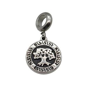 Stainless Steel Tree Pendant Antique Silver, approx 15mm, 9mm, 5mm hole