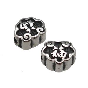 Stainless Steel Beads Fu Antique Silver, approx 8x10mm