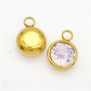 Stainless Steel Button Pendant Pave Opalite Crystal Gold Plated, approx 10mm