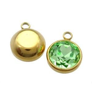 Stainless Steel Button Pendant Pave MintGreen Crystal Gold Plated, approx 10mm
