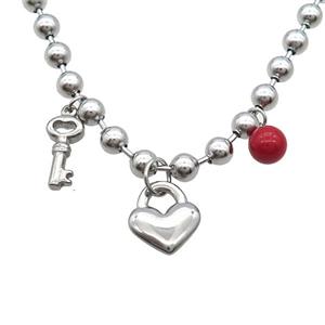 Raw Stainless Steel Necklace Key Lock, approx 14mm, 8-16mm, 6mm, 45cm length