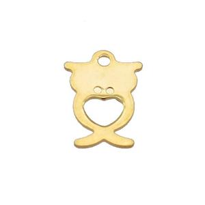 Stainless Steel Owl Pendant Gold Plated, approx 10-14mm