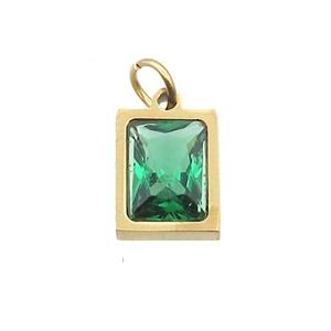 Stainless Steel Rectangle Pendant Pave Green Zircon Gold Plated, approx 6x8mm
