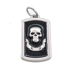 Raw Stainless Steel Skull Charms Pendant Rectangle Black Enamel, approx 16-26mm