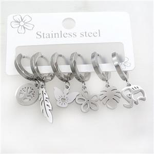 Raw Stainless Steel Earrings Mixed Shapes, approx 6-10mm, 14mm dia