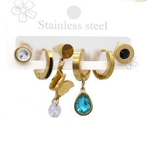 Stainless Steel Earrings Gold Plated, approx 6-10mm, 14mm dia