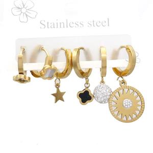 Stainless Steel Earrings Mixed Shapes Gold Plated, approx 6-10mm, 14mm dia