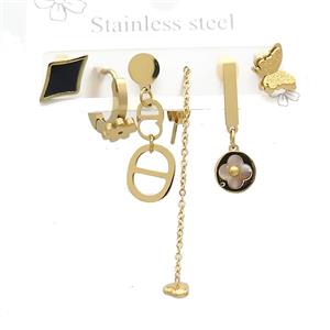 Stainless Steel Earrings Mixed Shapes Gold Plated, approx 6-10mm, 14mm dia