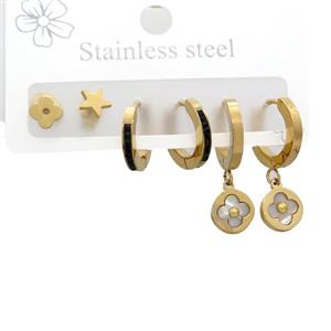 Stainless Steel Earrings Clover Gold Plated, approx 6-10mm, 14mm dia