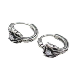 Stainless Steel Hoop Earrings Pave Rhinestone Antique Silver, approx 15-16mm