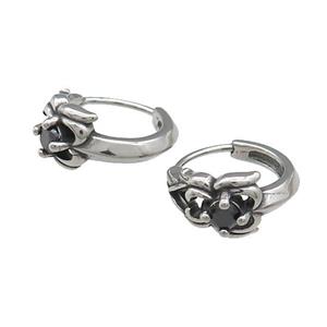 Stainless Steel Hoop Earrings Pave Rhinestone Antique Silver, approx 15-16mm