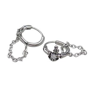 Stainless Steel Hoop Earrings Pave Rhinestone Antique Silver, approx 15-16mm