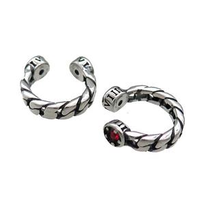 Stainless Steel Clip Earrings Pave Rhinestone Antique Silver, approx 13-15mm