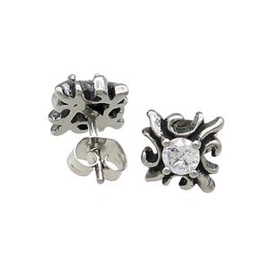 Stainless Steel Stud Earring Pave Rhinestone Antique Silver, approx 9.5mm