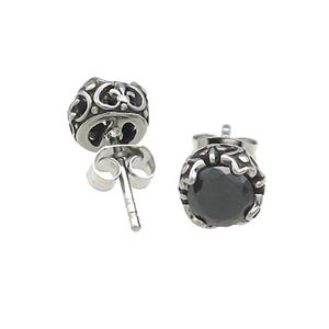 Stainless Steel Stud Earring Pave Rhinestone Antique Silver, approx 8mm