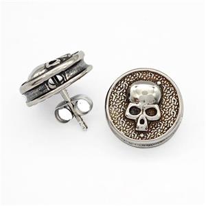 Stainless Steel Stud Earrings Antique Silver, approx 13mm